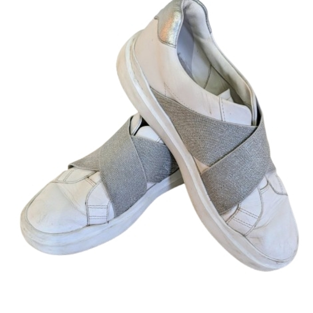 Cole Haan Grand Series Pro Rally Slip-On Sneaker White Silver Sz 7.5 B Tennis